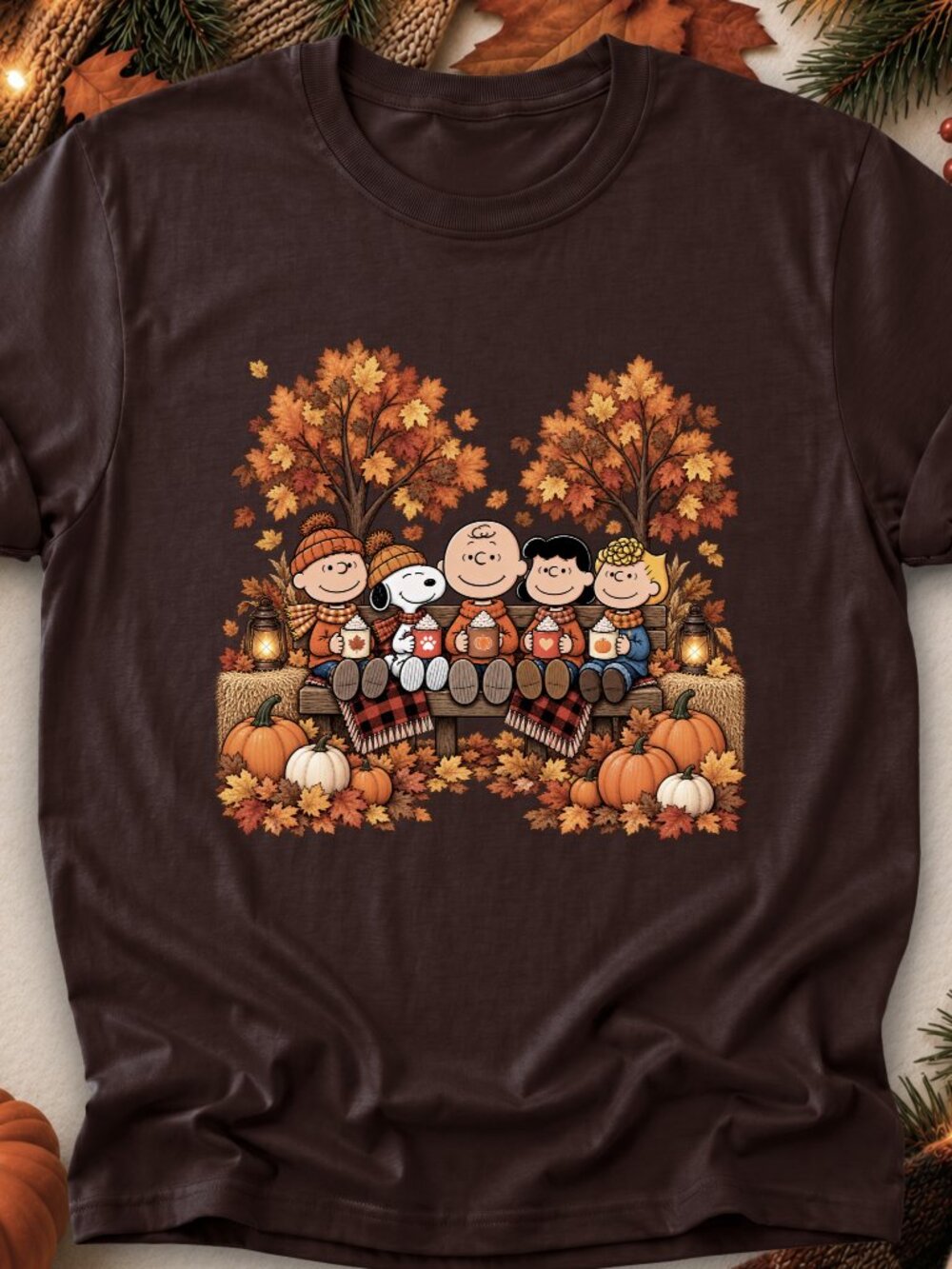 Peanuts Fall TShirt Graphic Tee Adult Unisex Autumn Leaves Pumpkins Cozy Season